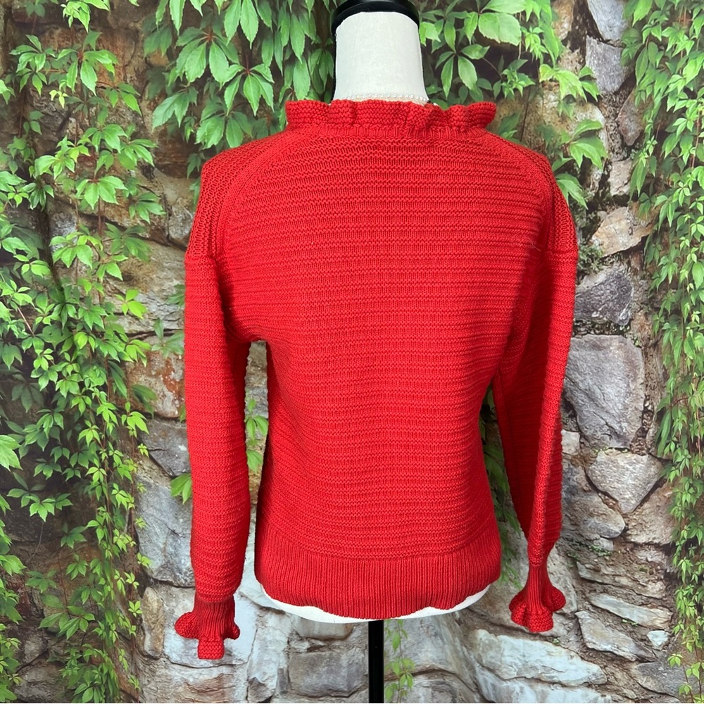 MADEWELL Red Ruffle-Trimmed Rib Knit Sweater, S - Picture 4 of 10